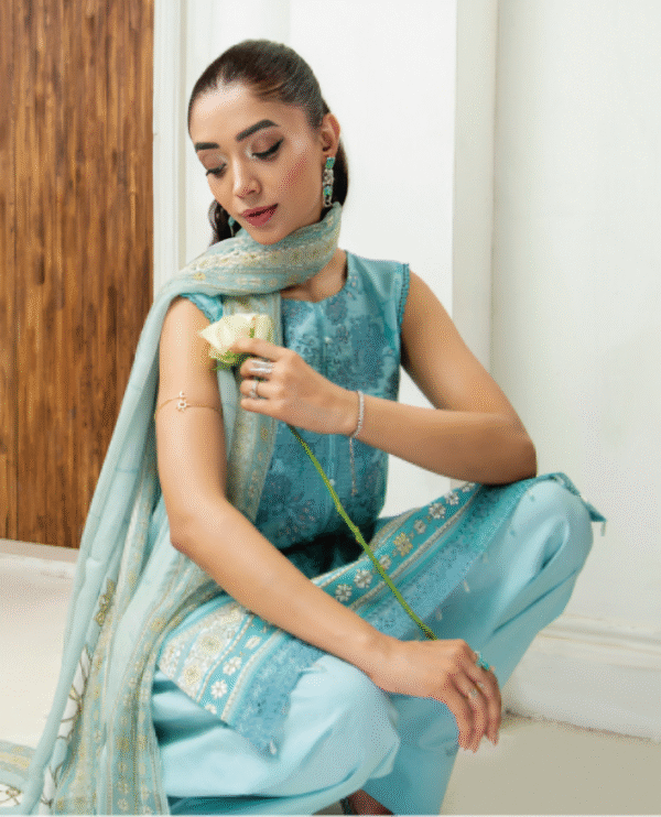 3 PC Embroidered Lawn by Sanam Saeed - Image 3