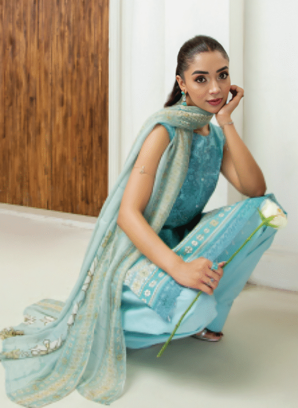 3 PC Embroidered Lawn by Sanam Saeed - Image 2